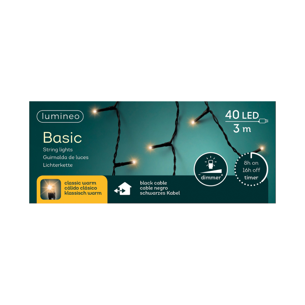 Lumineo LED basic lights zwart 300 cm klassiek wit 40 lichtjes