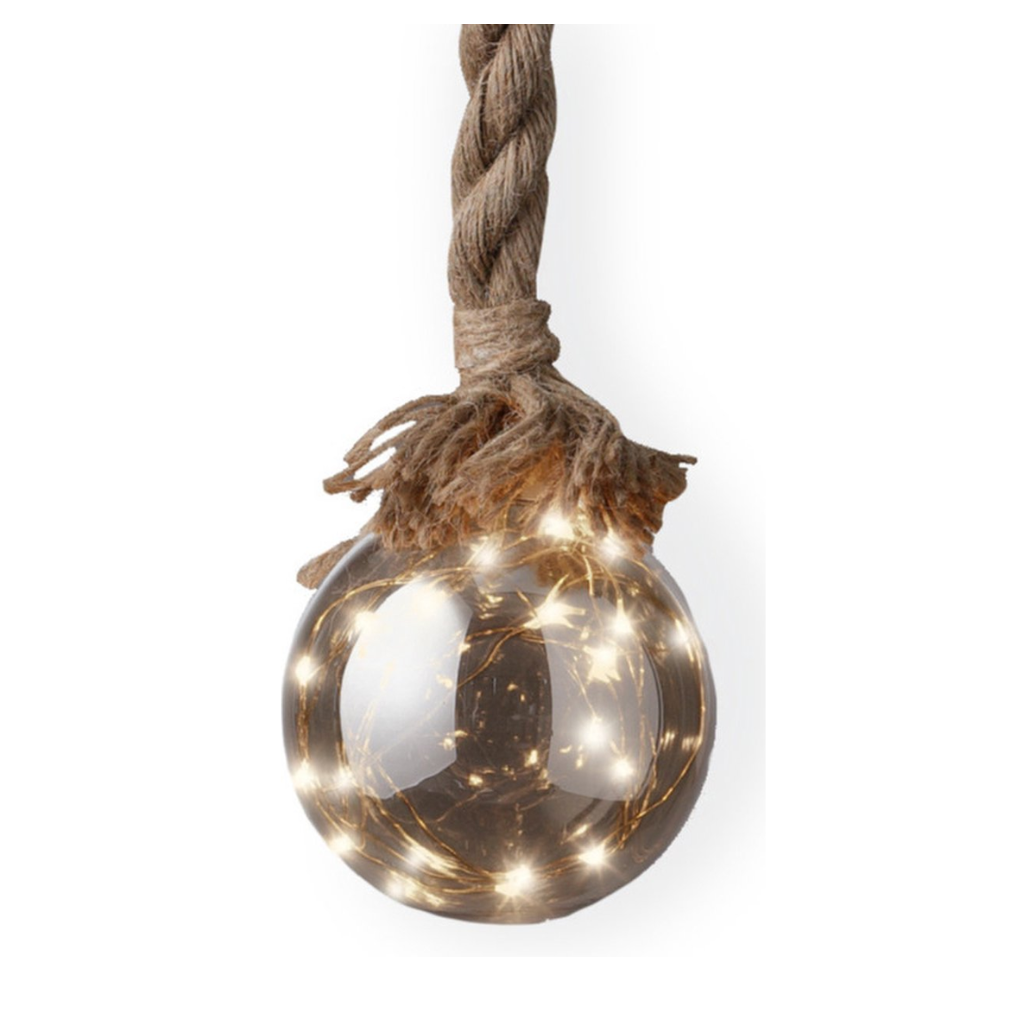 Verlichte Kerstbal Micro LED Glas aan Jute Touw ø 10 cm