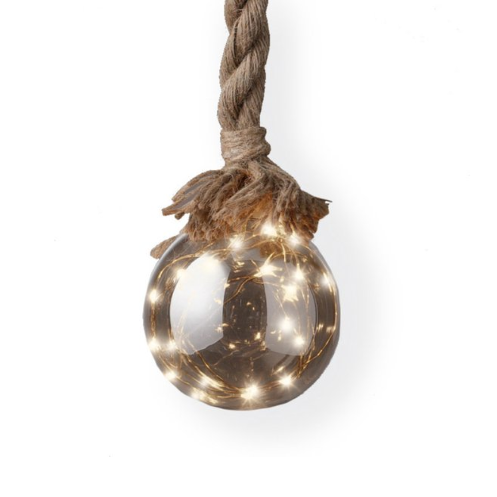 Verlichte Kerstbal Micro LED Glas aan Jute Touw ø 14 cm