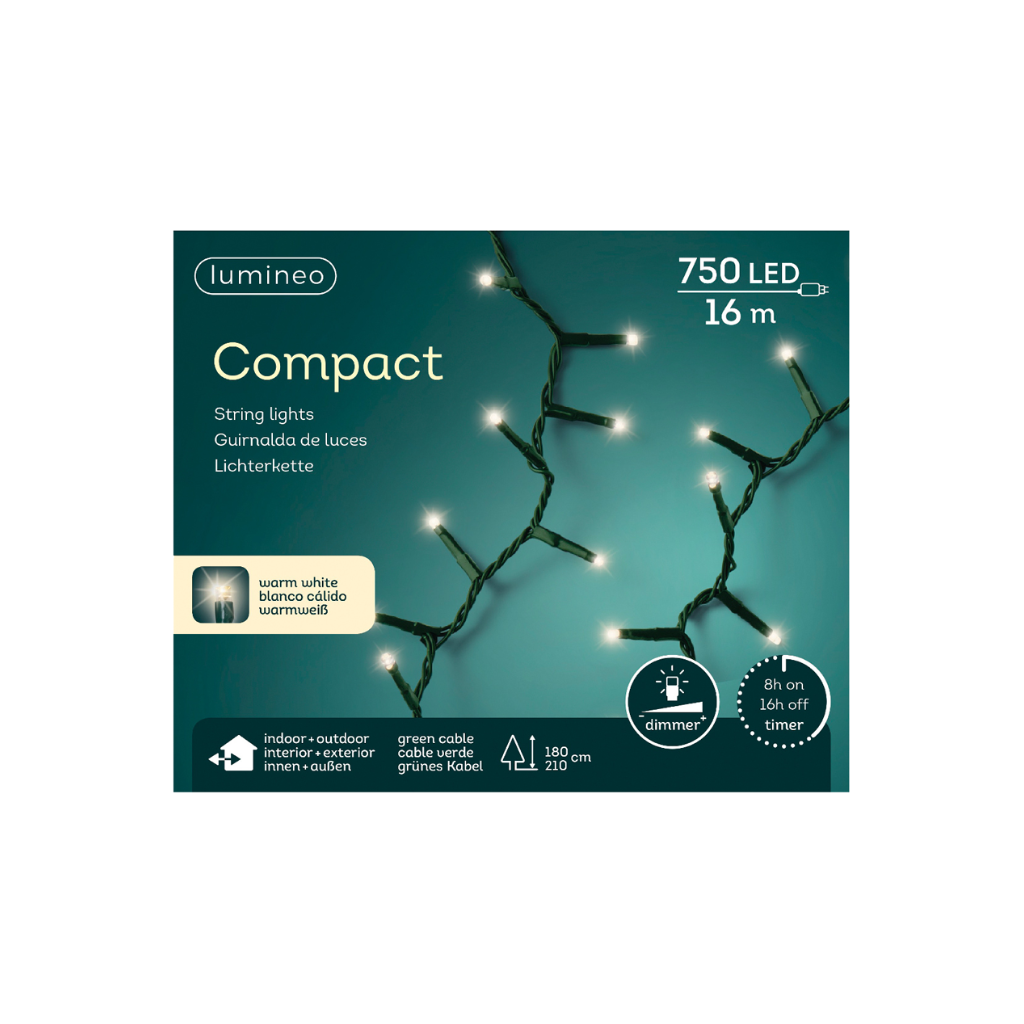 Lumineo compact lights steady groen 1600 cm warm wit 750 lichtjes