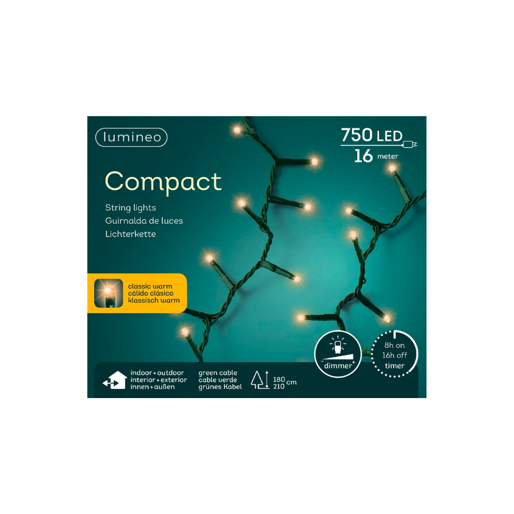 Lumineo LED compact lights steady groen 1600 cm klassiek warm 750 lichtjes