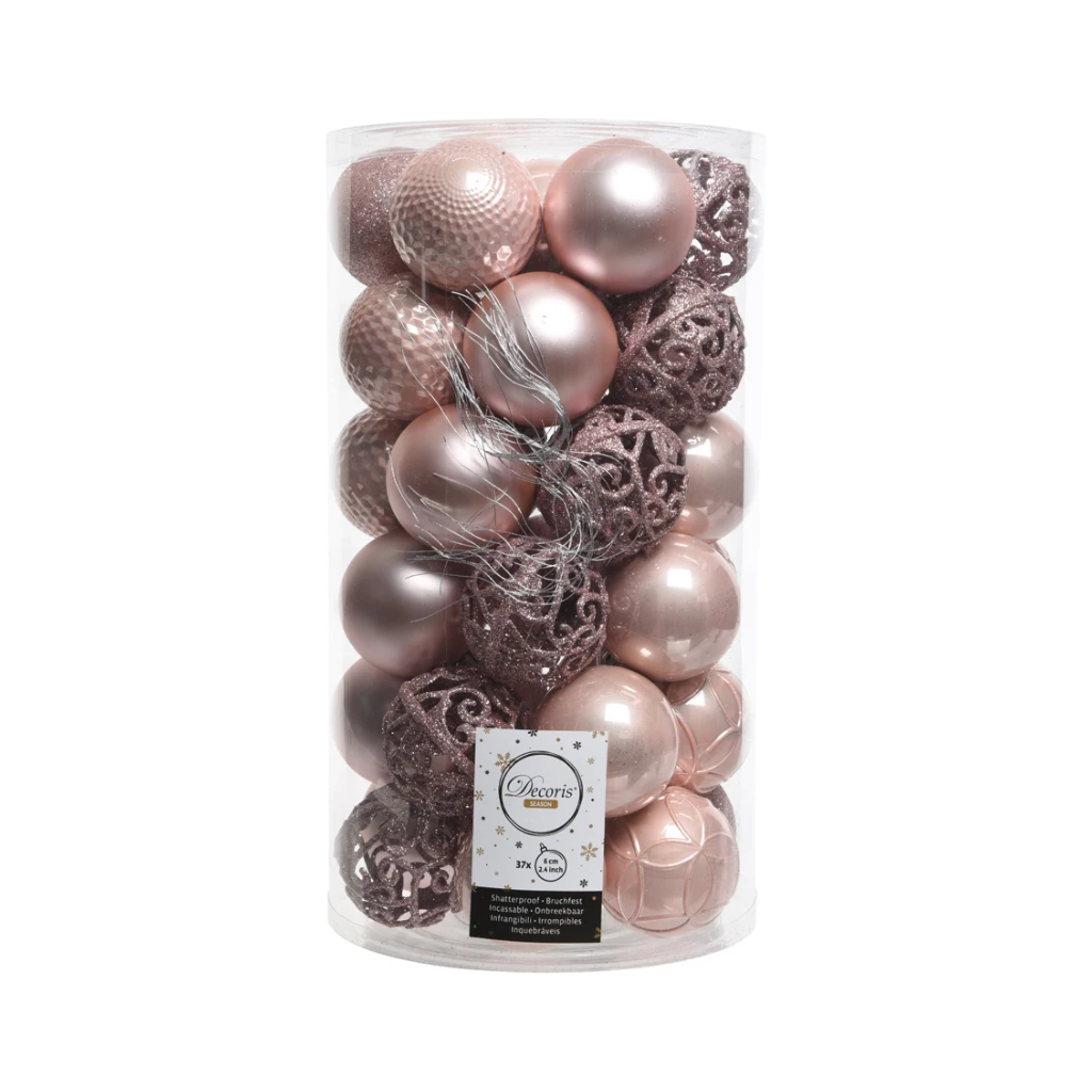 Kerstballen onbreekbaar tube 37 stuks blush pink