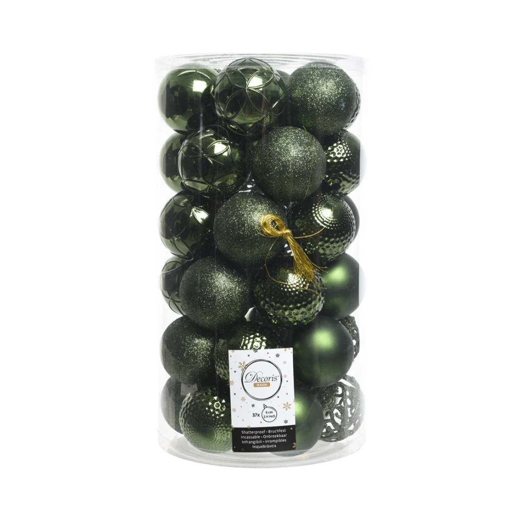 Kerstballen onbreekbaar tube 37 stuks pine green