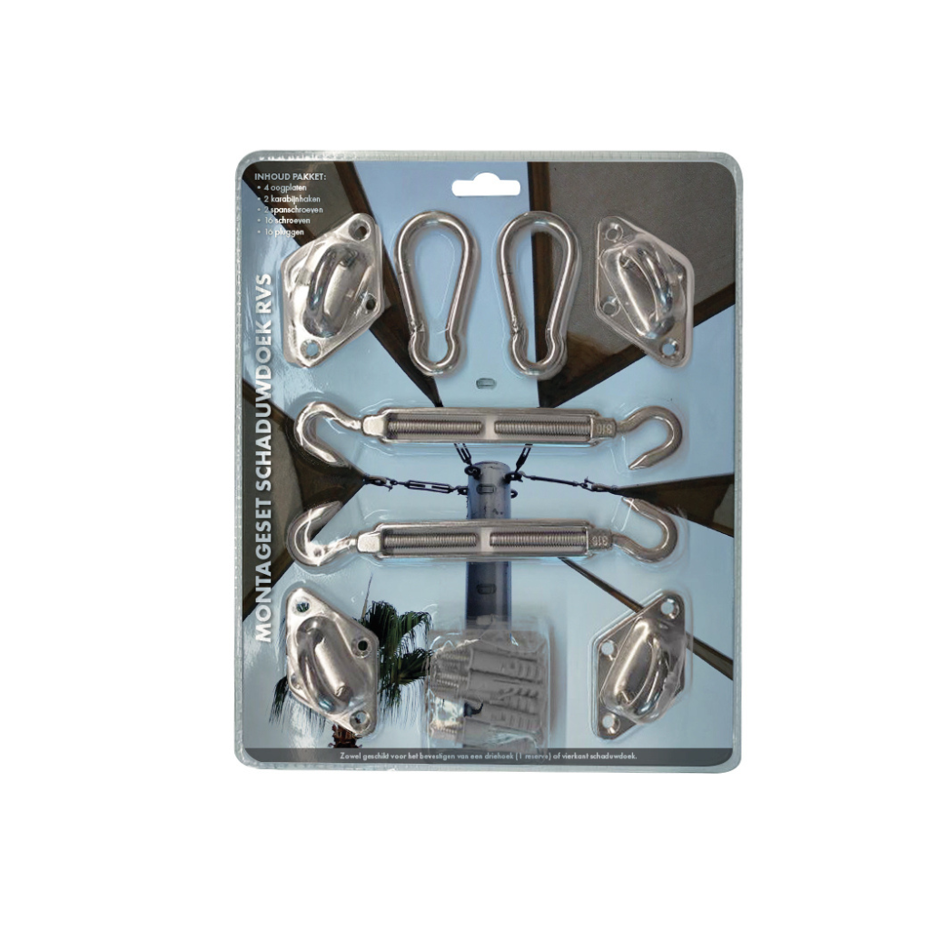 De Bosrand Montageset Schaduwdoek RVS Zilver