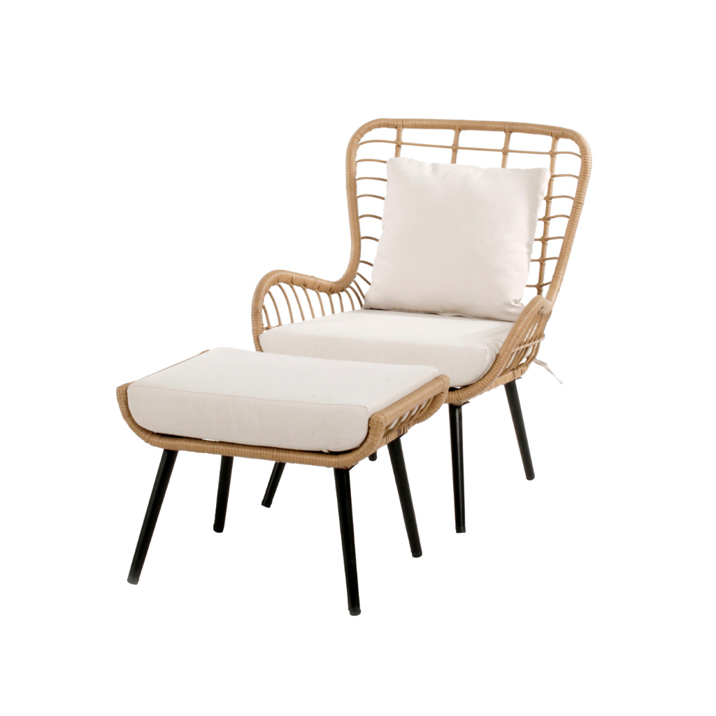 Ease up Vlinderstoel Cocoon Beige met Voetensteun 70 x 123 x 88 cm