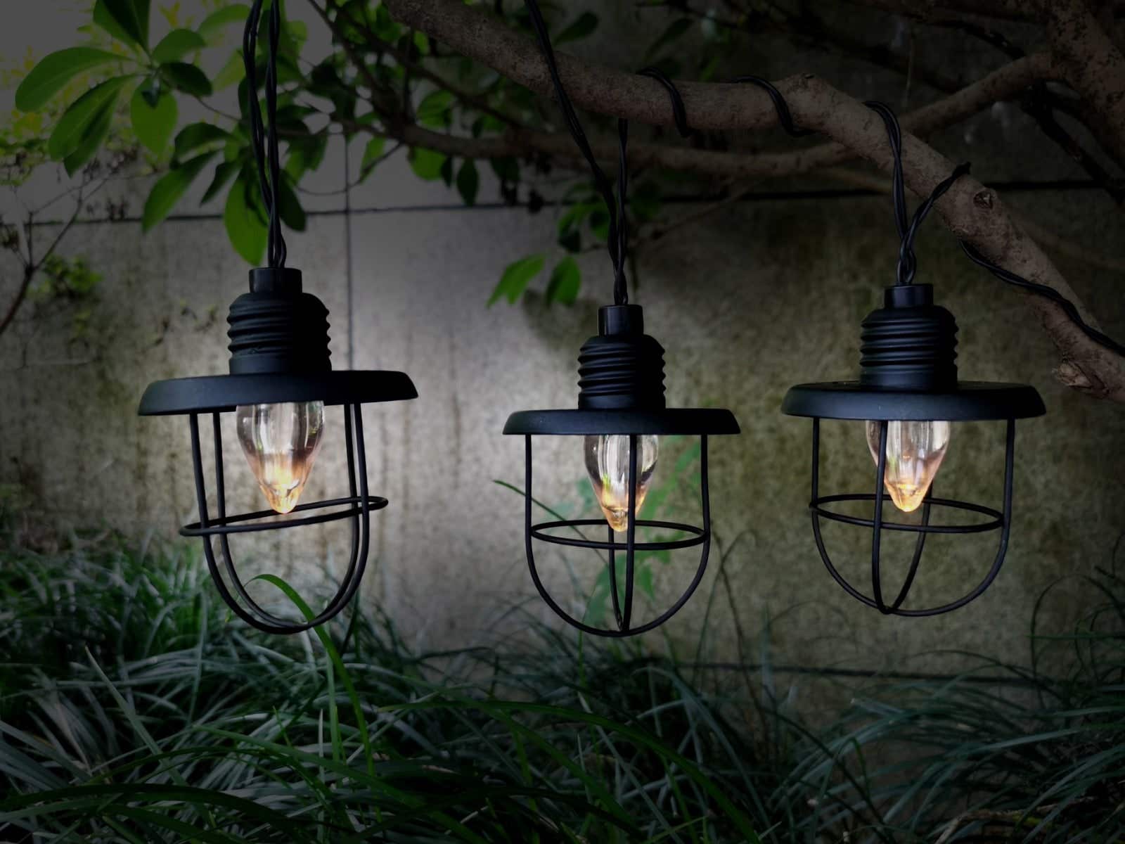 Solar partylight lantaarn 10x zwart 4,8m - 3m lead