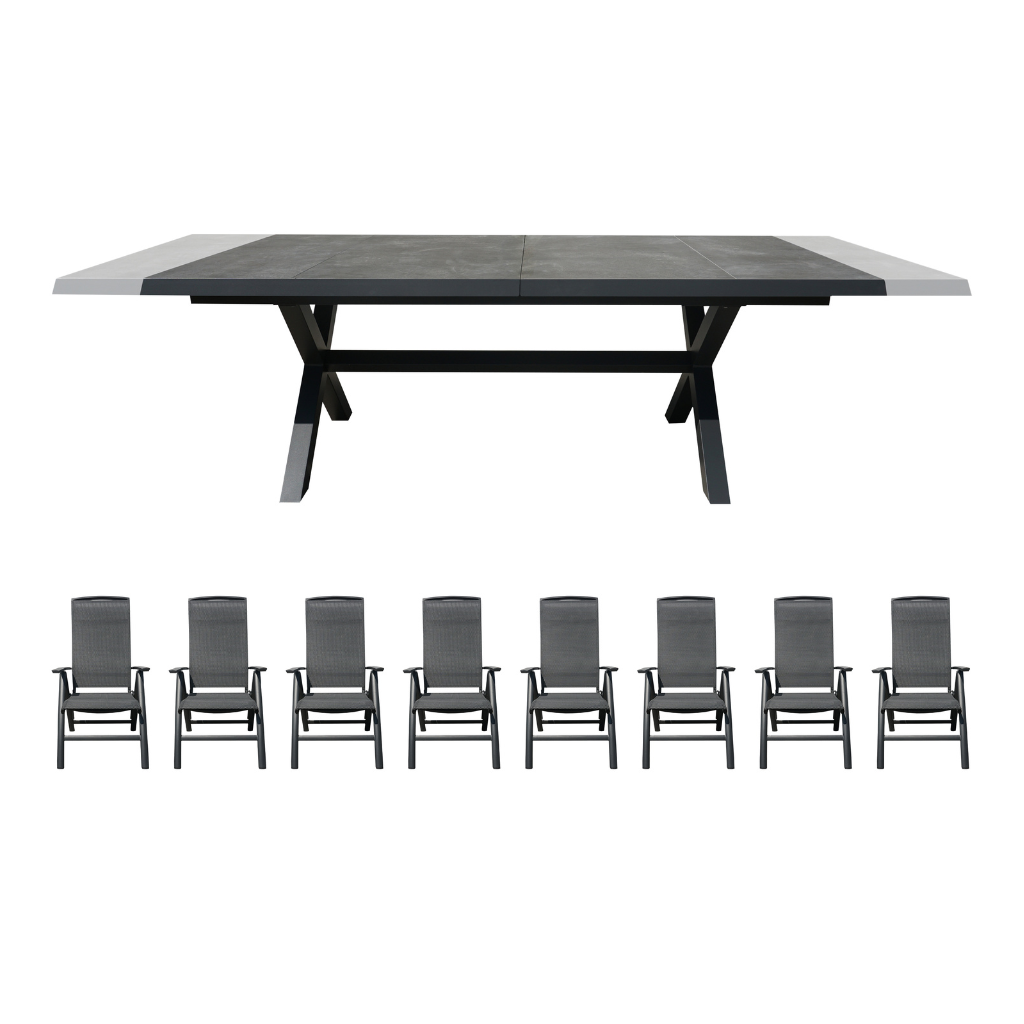 Royal Seasons Uitschuifbare Diningset 8-zits La Palma Zwart