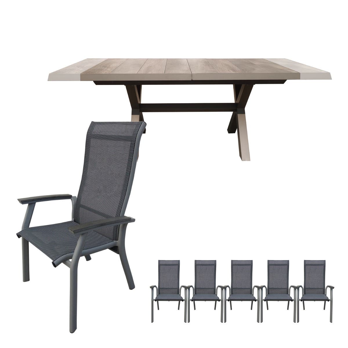 Royal Seasons Uitschuifbare Diningset 6-zits Sevilla Antraciet