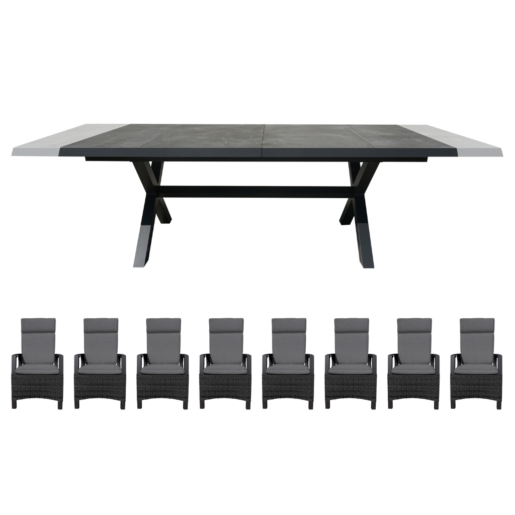 Royal Seasons Uitschuifbare Diningset 8-zits Fabio dining Antraciet
