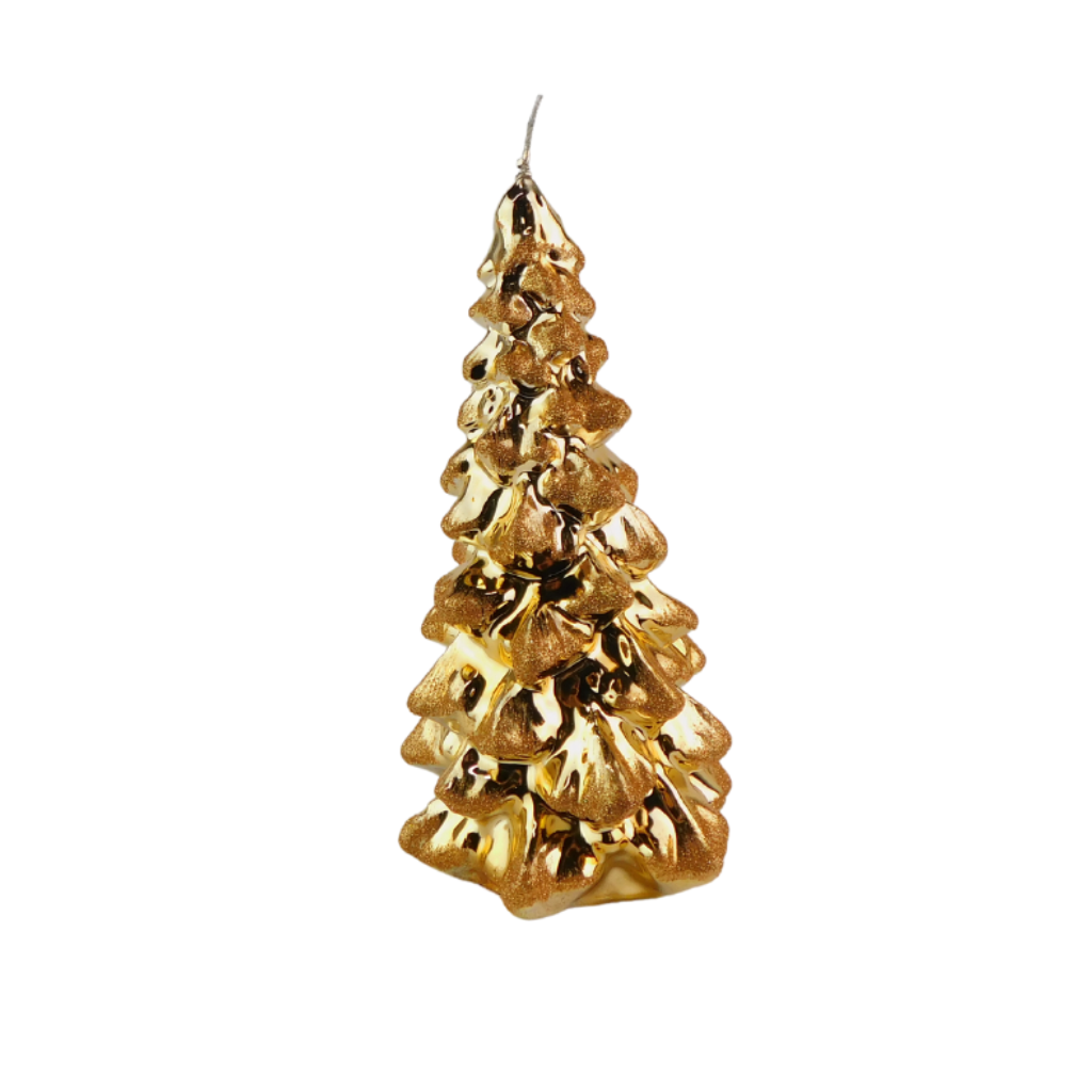Kaars kerstboom D 13 x H 23 cm metallic glitter goud