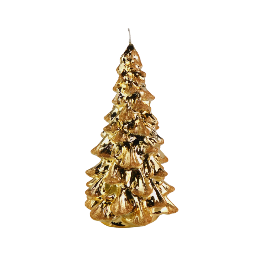 Kaars kerstboom D 16 x H 30 cm metallic glitter goud