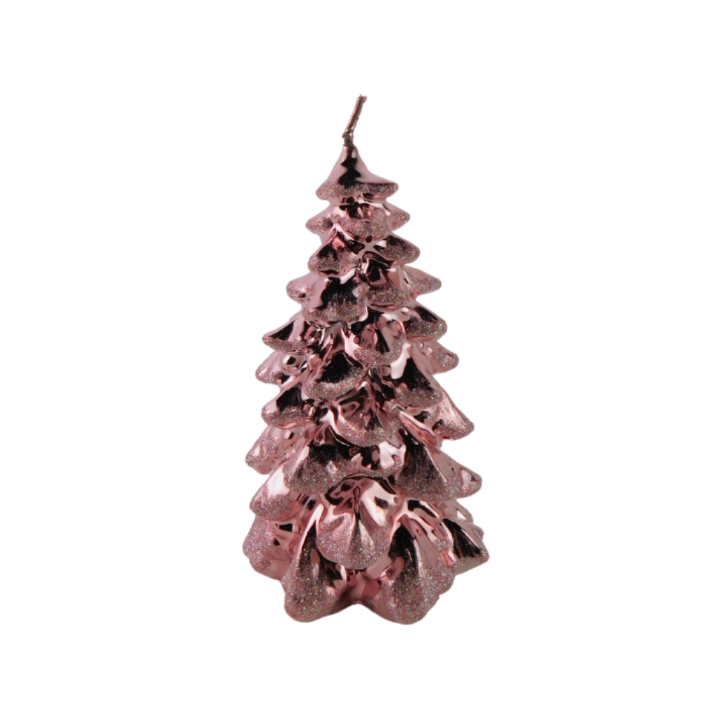 Kaars kerstboom D 8 x H 15 cm metallic glitter roze