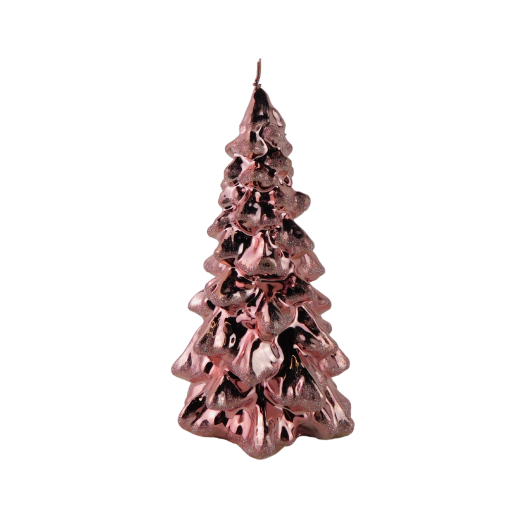 Kaars kerstboom D 13 x H 23 cm metallic glitter roze