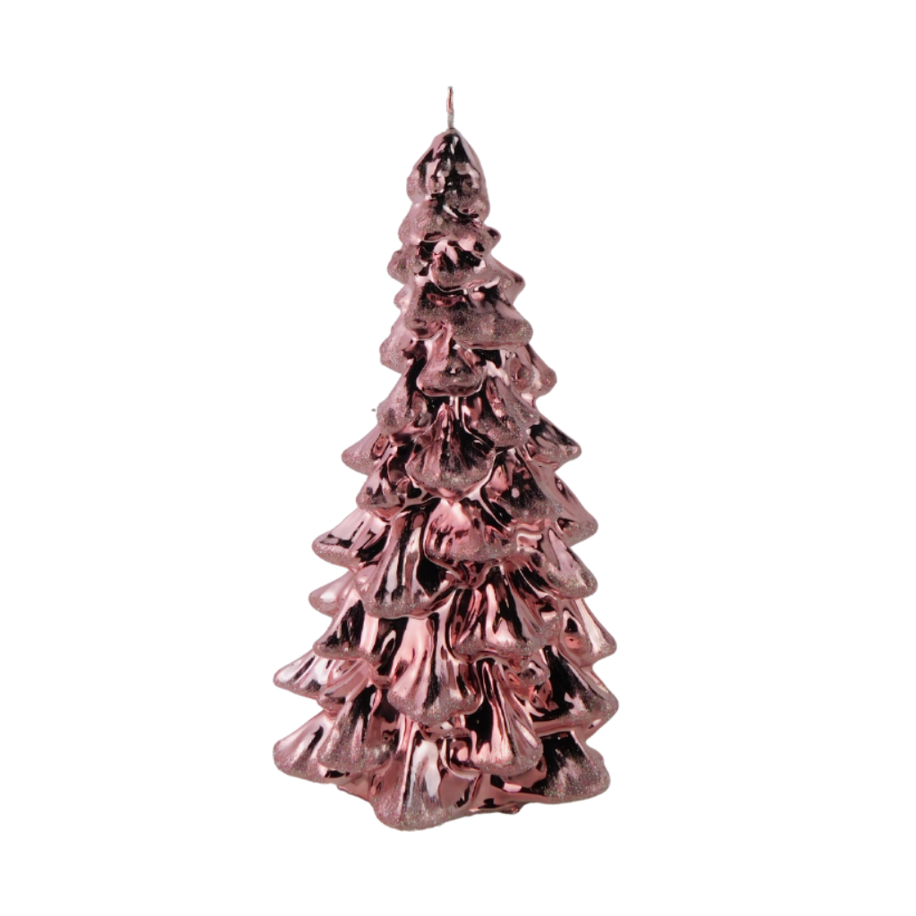 Kaars kerstboom D 16 x H 30 cm metallic glitter roze