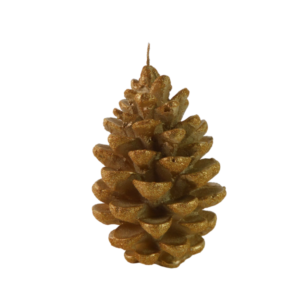 Kaars dennenappel D 12 x H 16,5 cm velvet glitter goud
