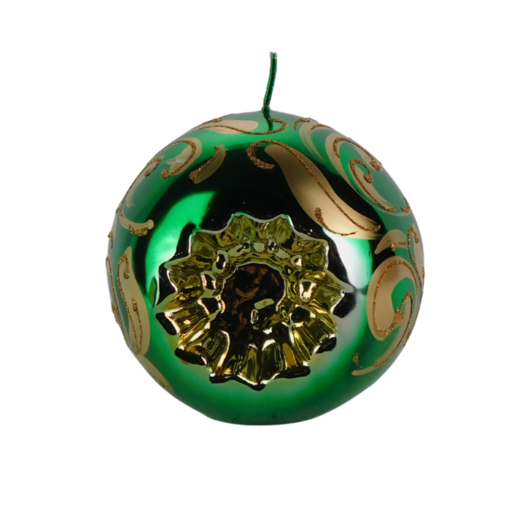 Kaars kerstbal metallic groen glitter 20 cm