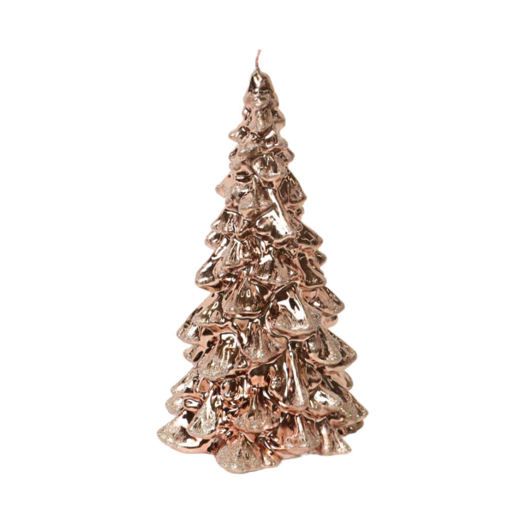 Kaars kerstboom D 8 x H 15 cm metallic glitter champagne