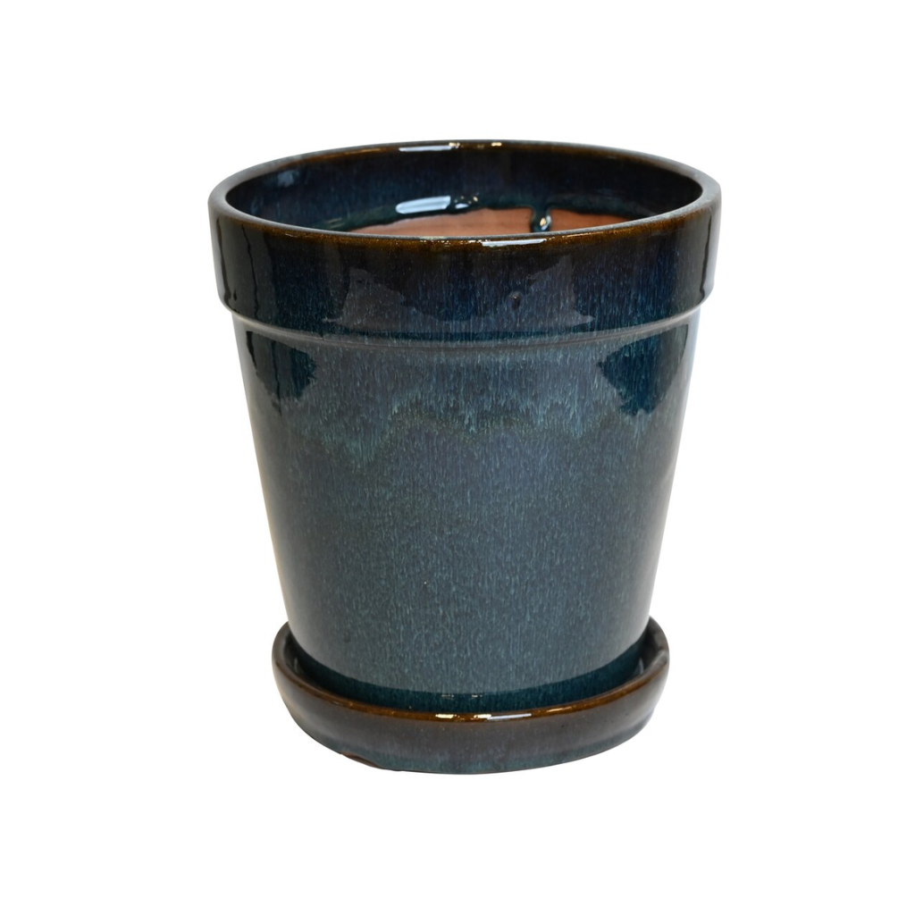 Pot met schotel blauw 16 x 17 cm