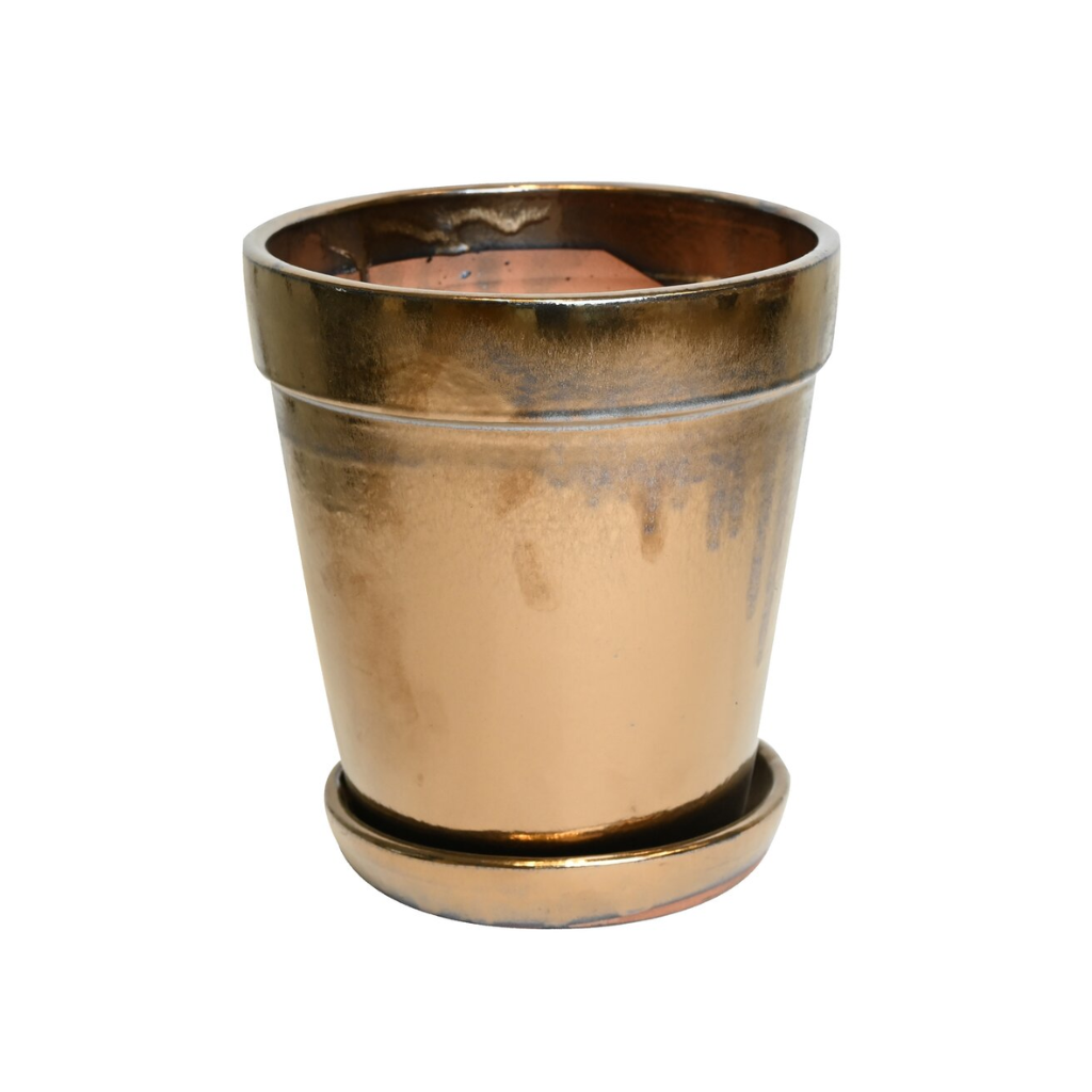 Pot met schotel antiek goud 16 x 17 cm