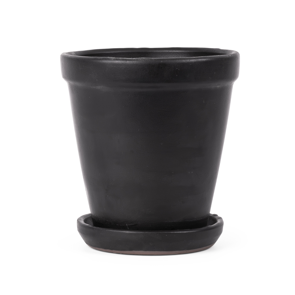 Pot met schotel mat zwart 16 x 17 cm