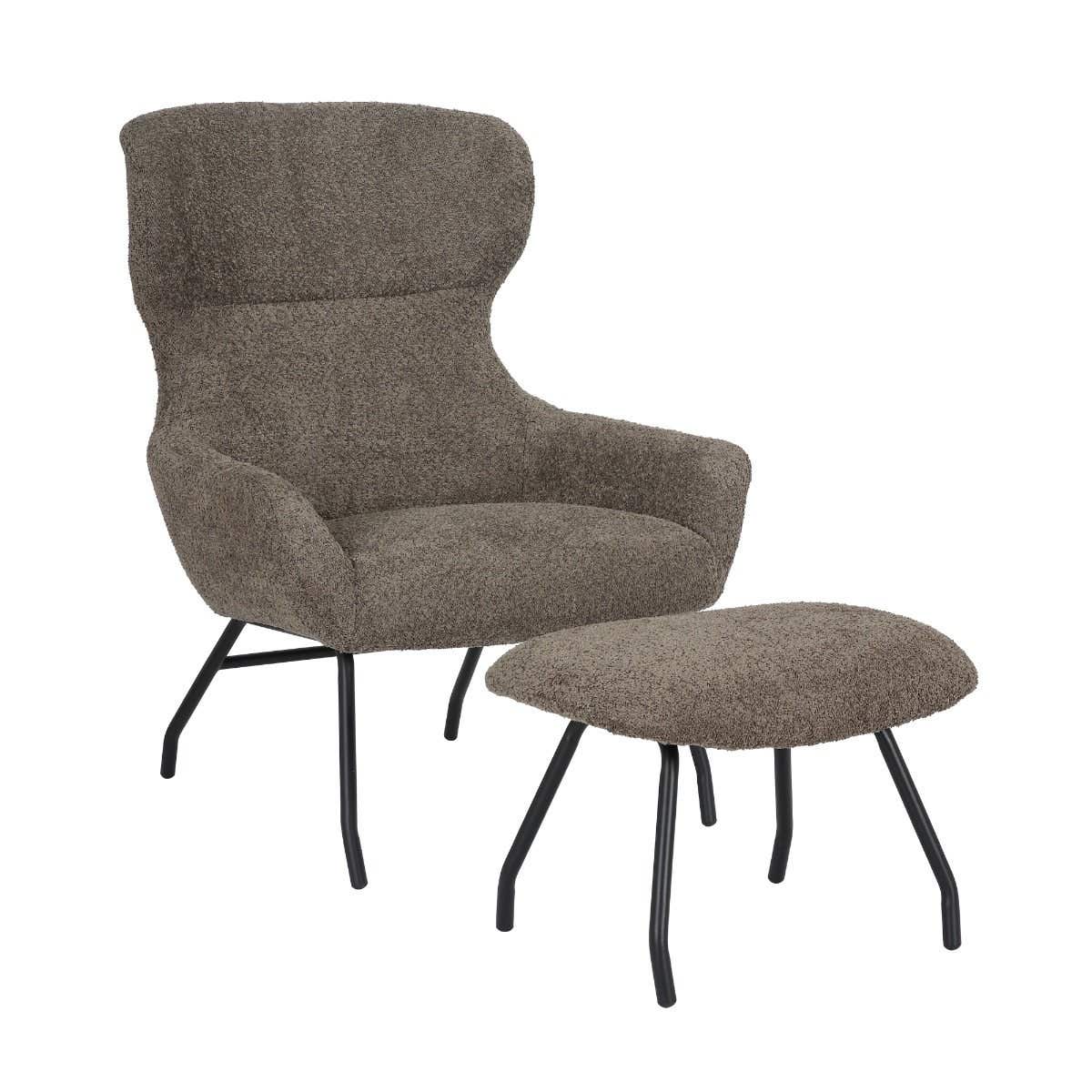 24Seven Loungestoel Pablo Bouclé Met Voetbankje Taupe 78 x 80 x 104 cm