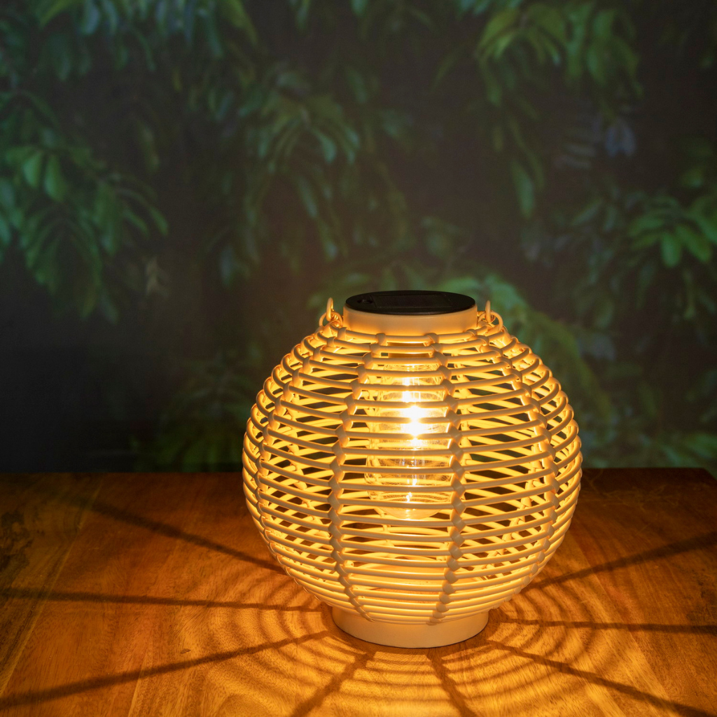 Solar lantaarn rond rotan natural 18 cm