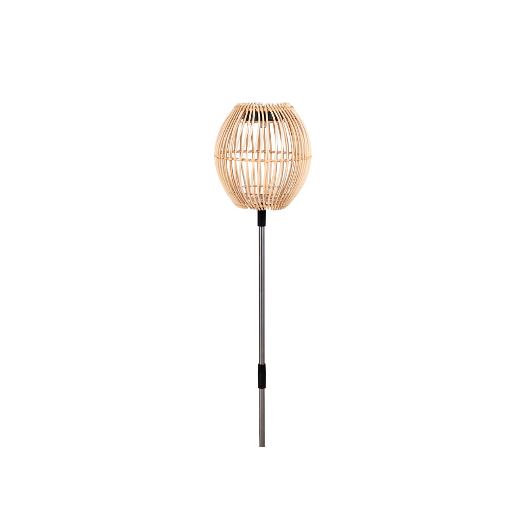 Solar tuinfakkel steker rotan natural rond 15 x 16/75 cm