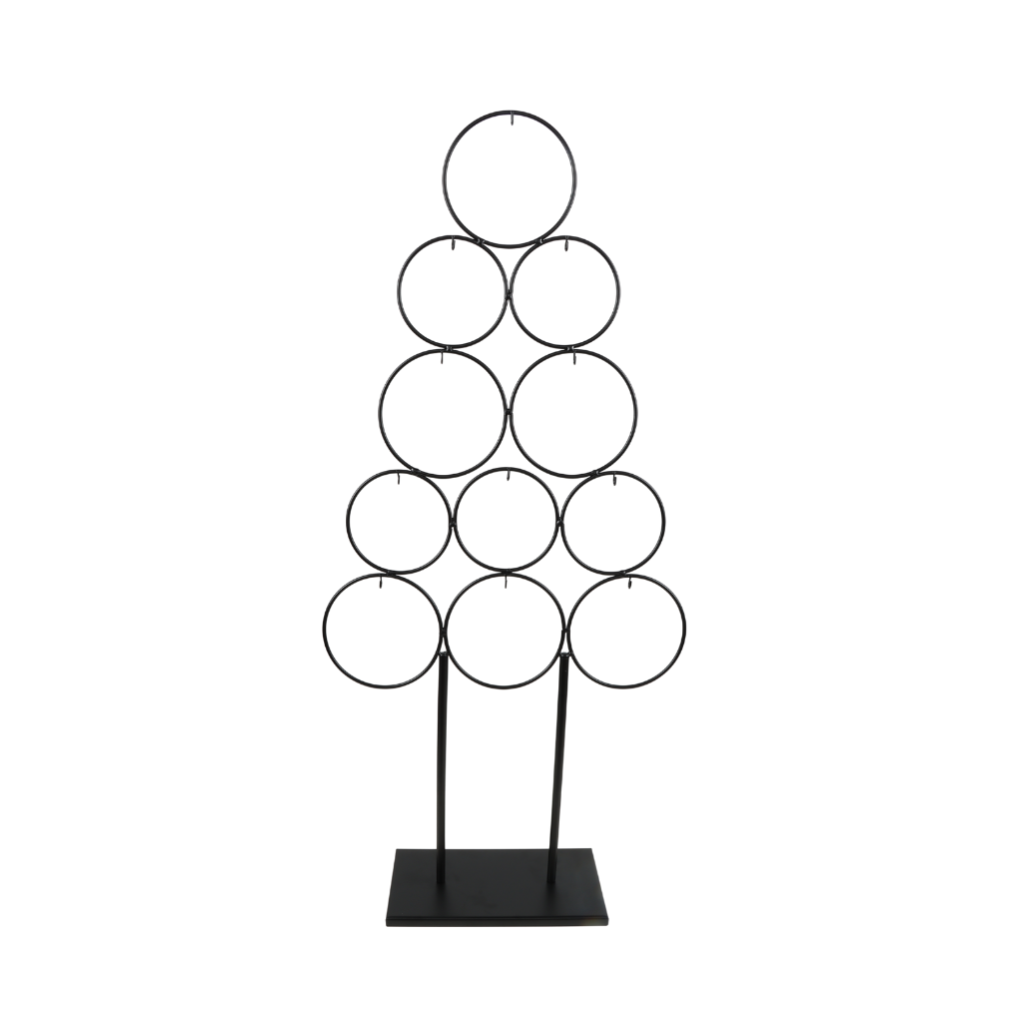Metalen kerstboom ringen op voet zwart 39 x 84 cm