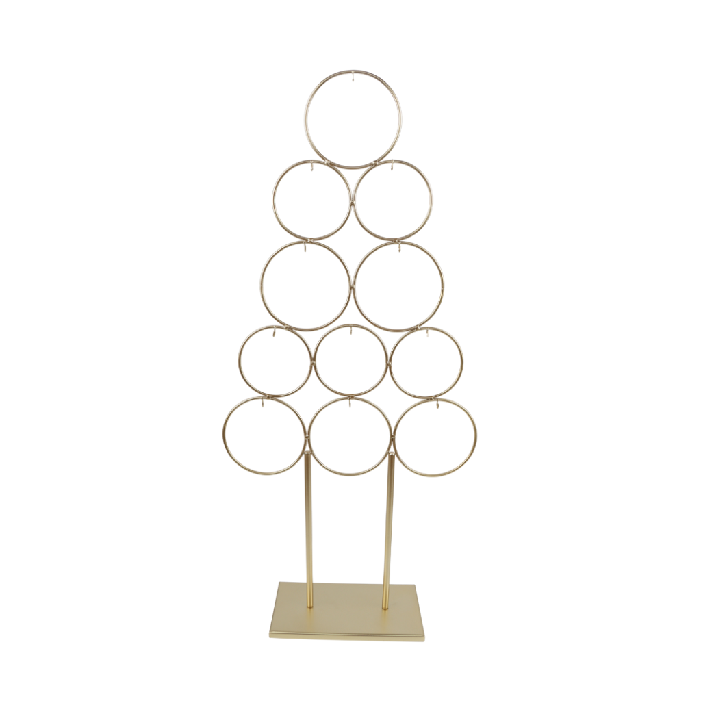 Metalen kerstboom ringen op voet goud 39 x 84 cm