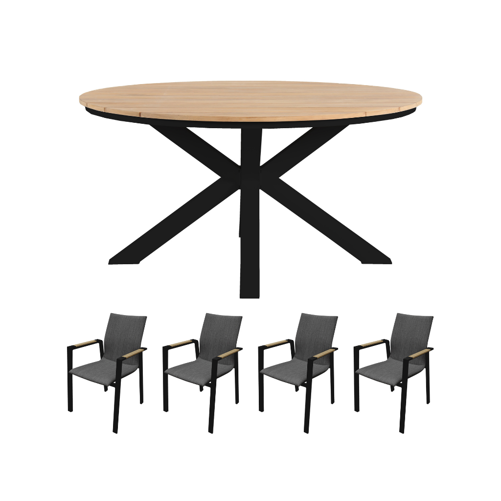 Royal Seasons Diningset 4-zits Rivièra Zwart