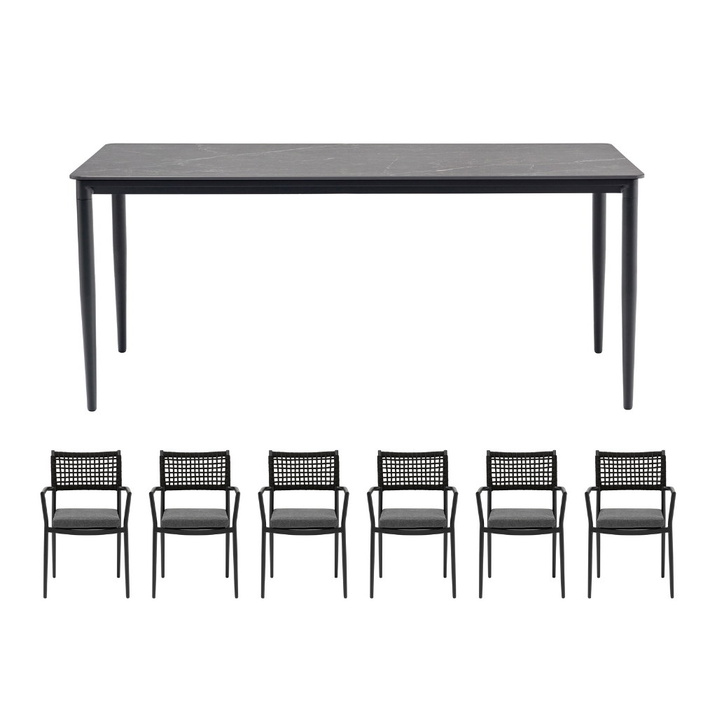 Ease up Diningset 6-zits Malmö Zwart