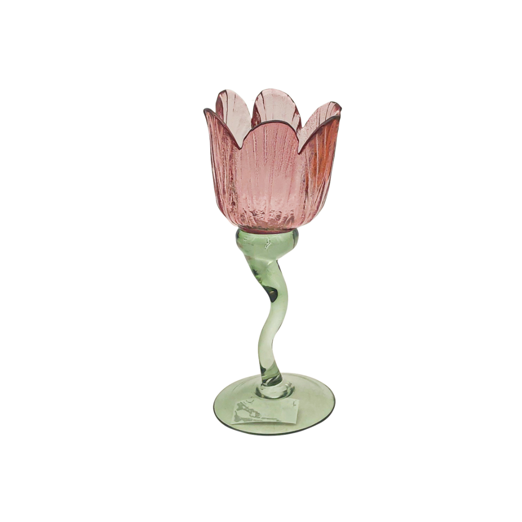Theelichthouder tulp glas fuchsia 8.5 x 19.5 cm
