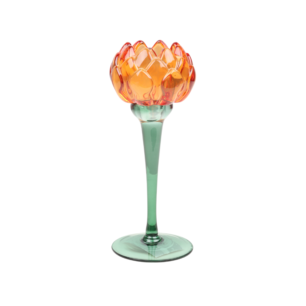 Theelichthouder glas flower orange 8 x 20.2 cm
