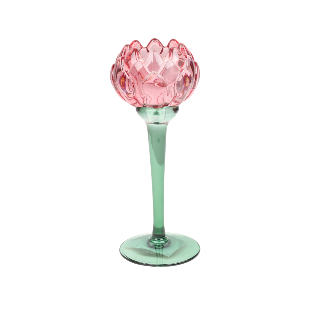 Theelichthouder glas flower fuchsia 8 x 20.2 cm