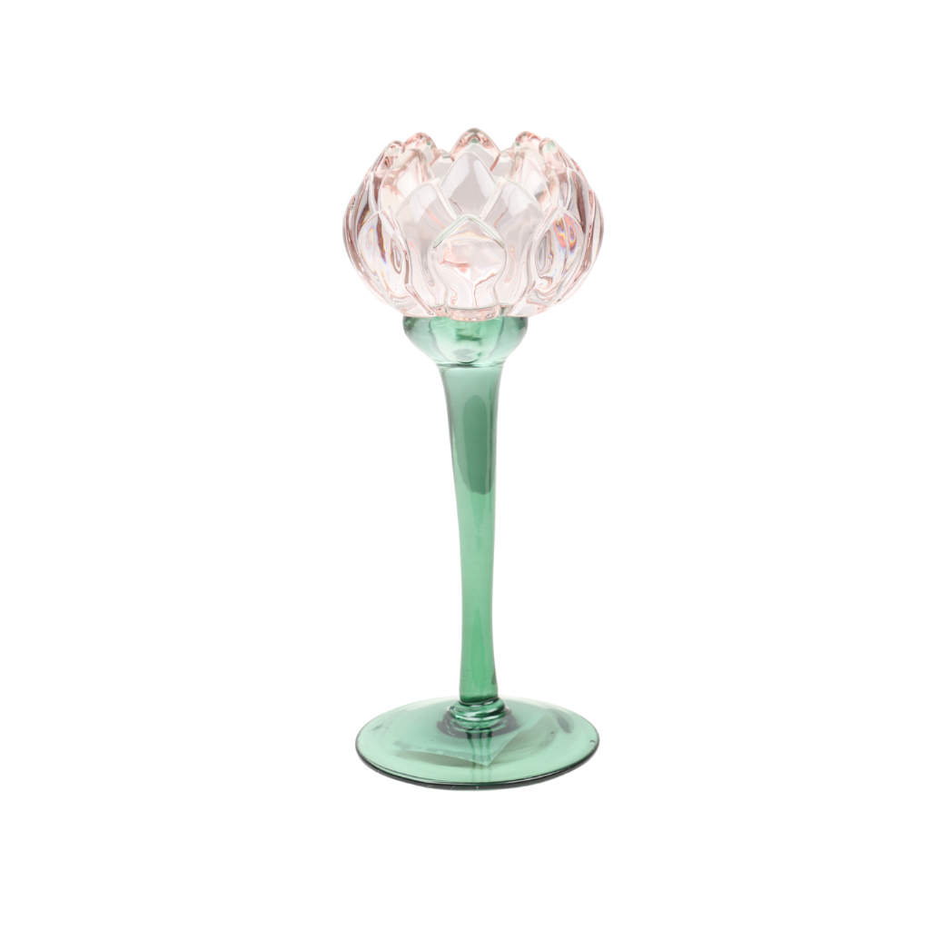 Theelichthouder glas flower pink 8 x 20.2 cm