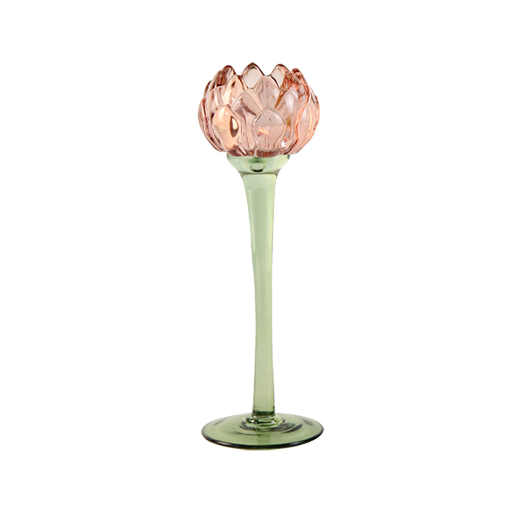 Theelichthouder tulp glas roze 8 x 25.2 cm