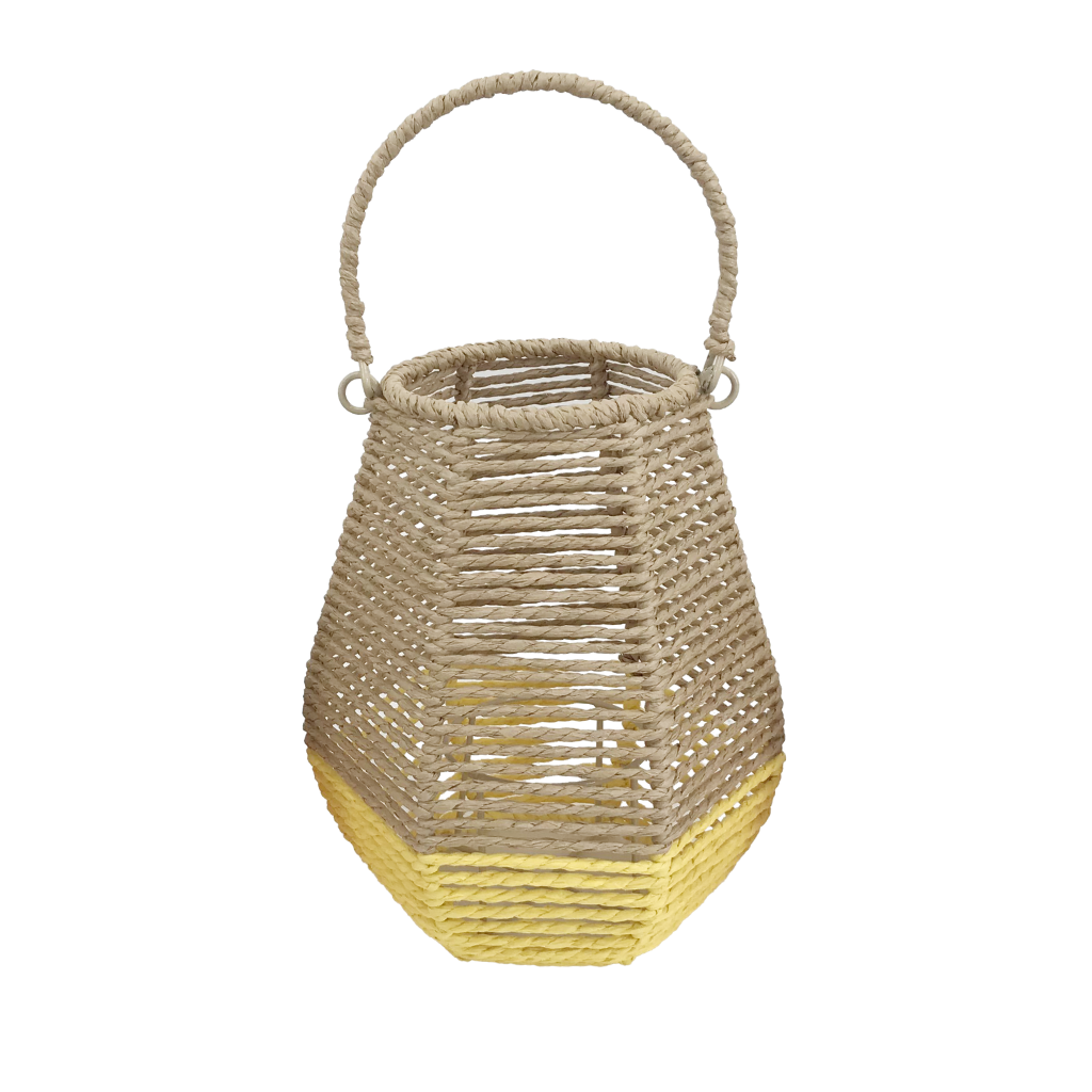 Lantaarn met glas geel 19 x 24 cm