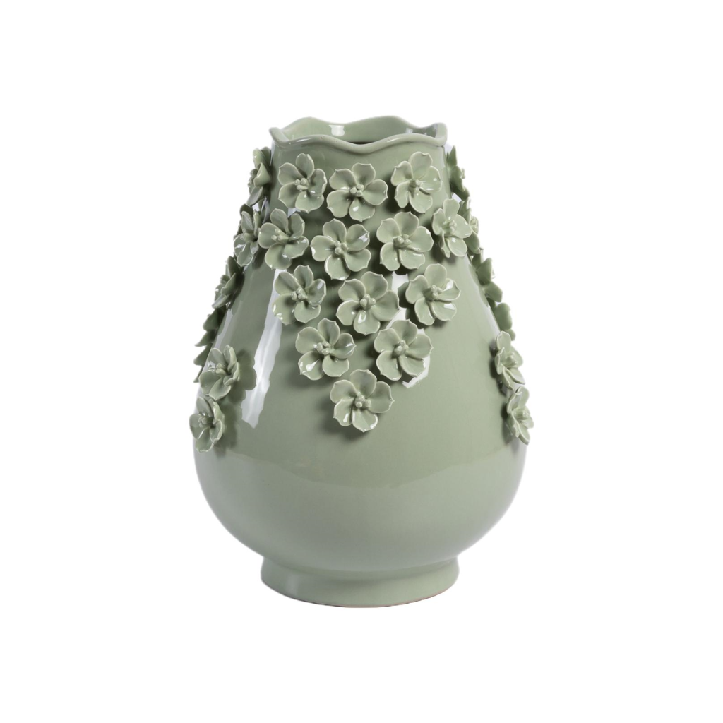 Vaas flowers sage green 23 x 28 cm