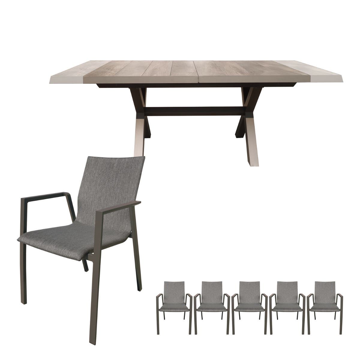 Royal Seasons Uitschuifbare Diningset 6-zits Sevilla Antraciet
