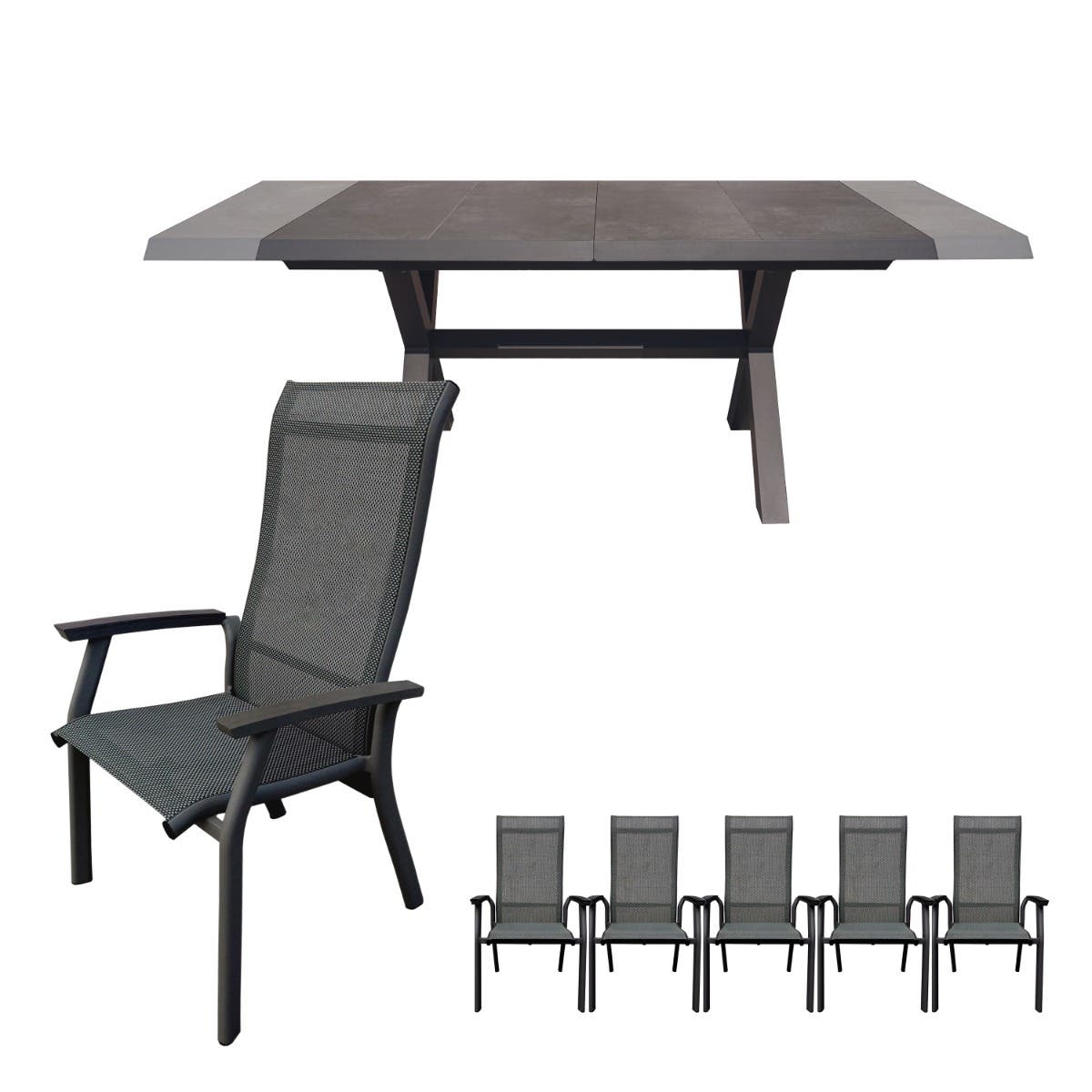 Royal Seasons Uitschuifbare Diningset 6-zits Porto Antraciet