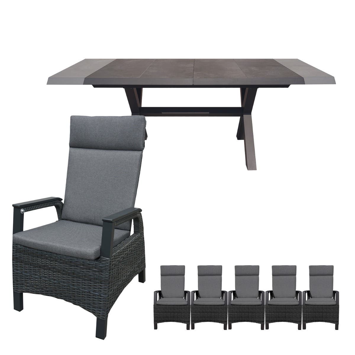 Royal Seasons Uitschuifbare Diningset 6-zits Fabio Antraciet