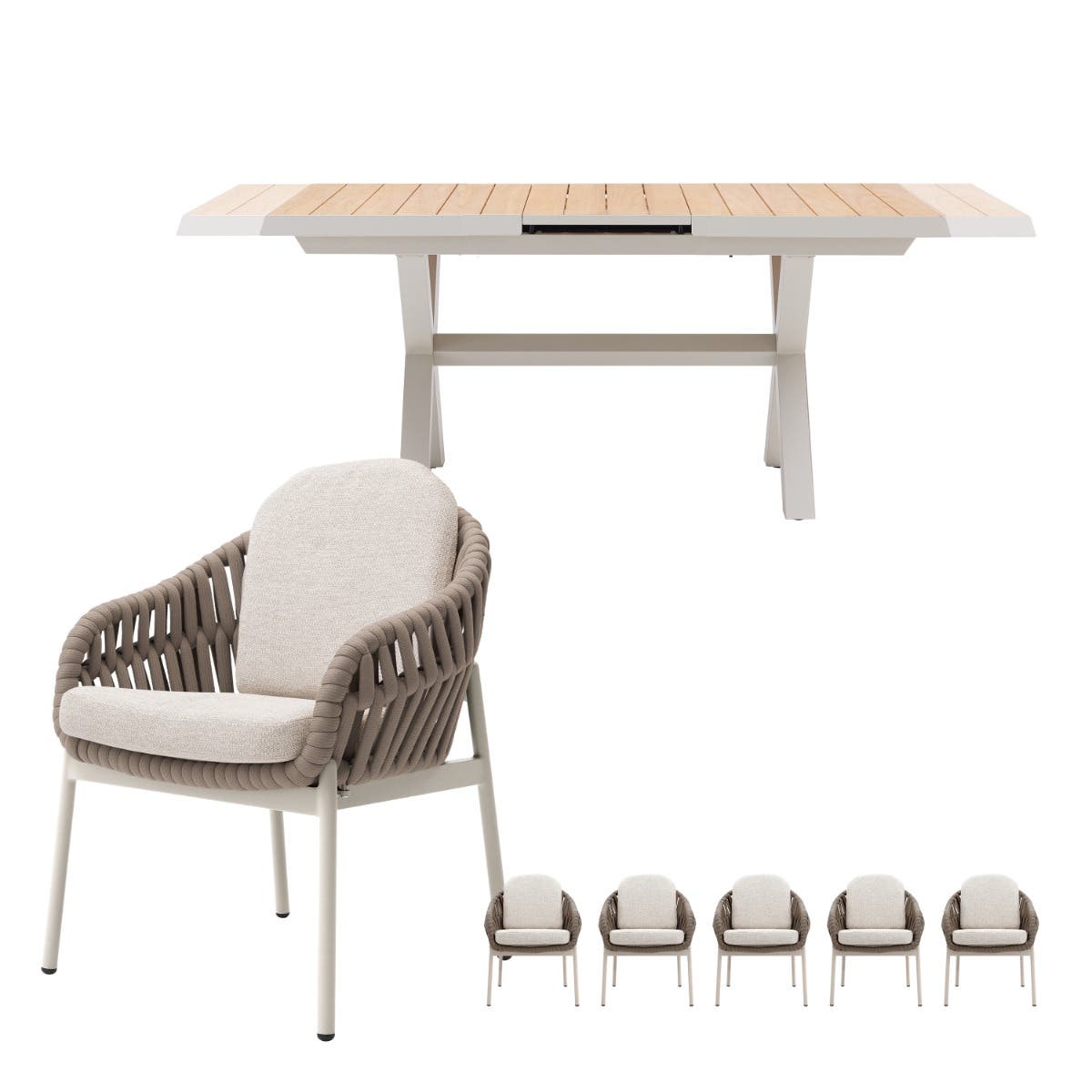Royal Seasons Uitschuifbare Diningset 6-zits Doha Zand