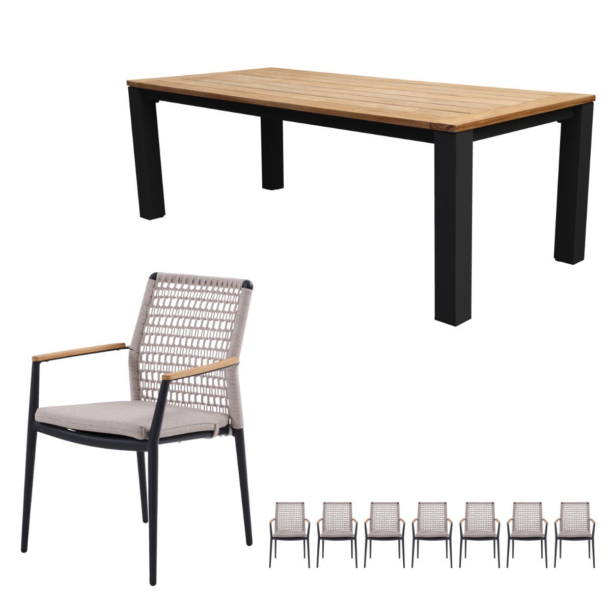 Royal Seasons Diningset 6-zits Portland Teak Antraciet