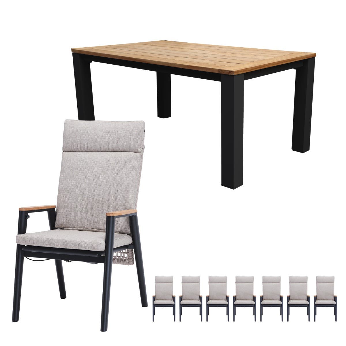 Royal Seasons Diningset 4-zits Portland Teak Antraciet
