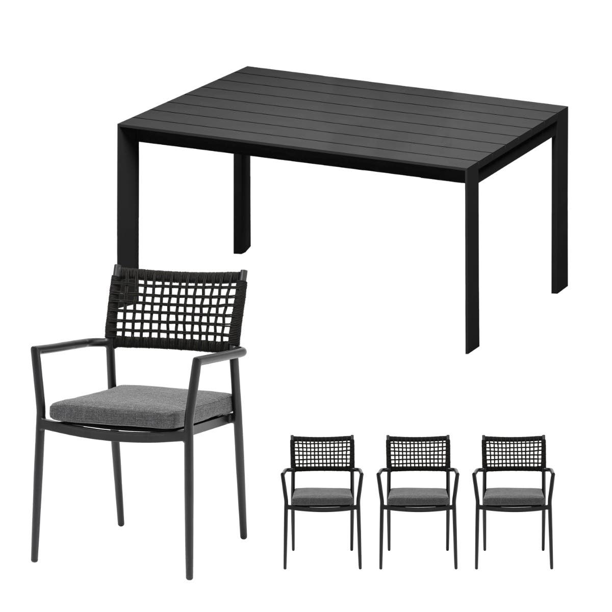 Ease up Diningset 4-zits Liv Zwart