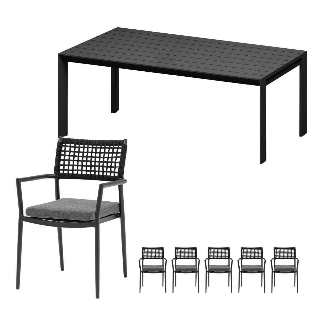 Ease up Diningset 6-zits Liv Zwart