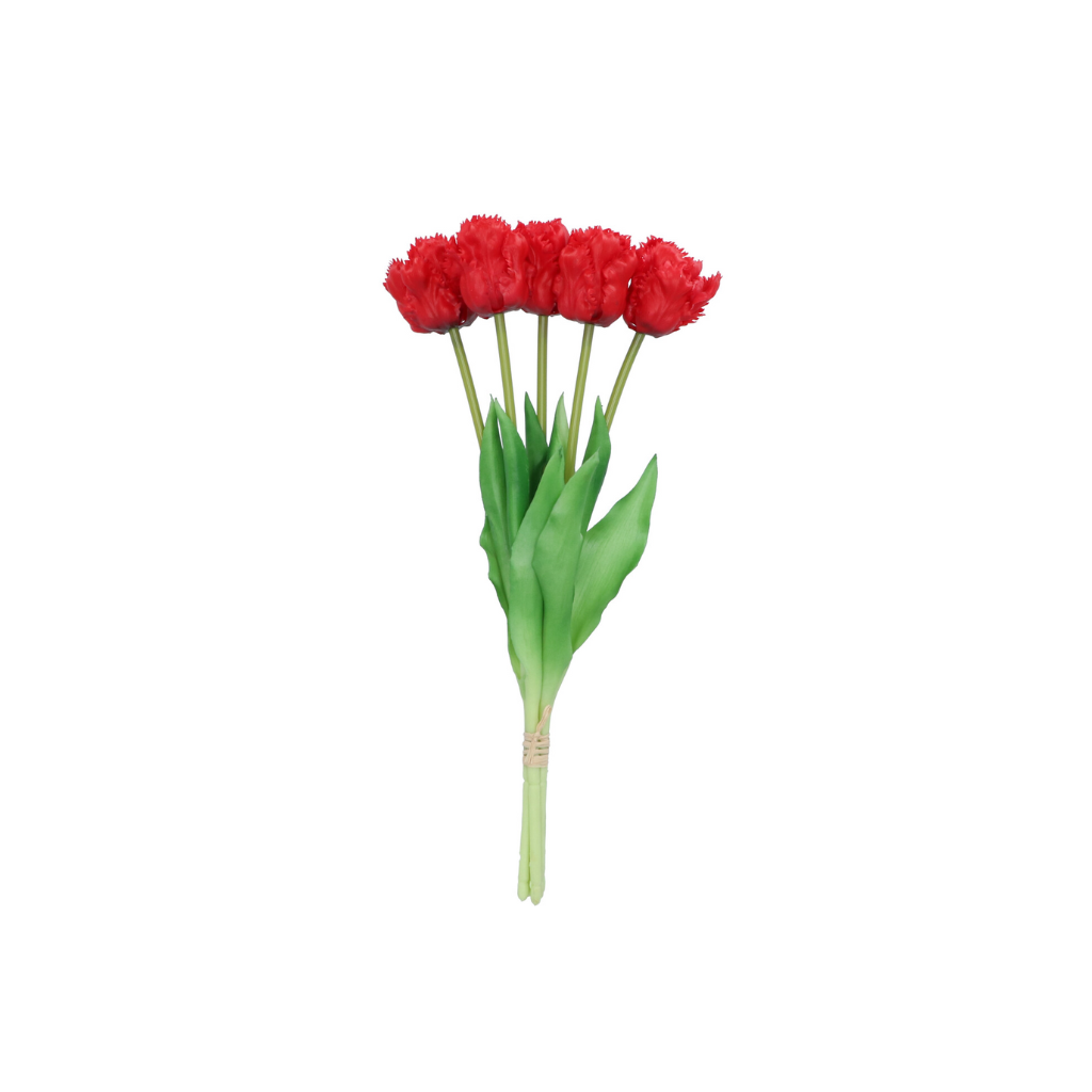 Kunstbloem Zijde Papegaai Tulp Rood 39cm 5 stuks