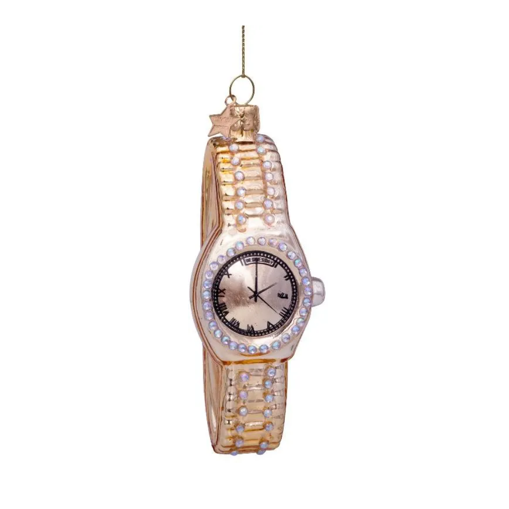 Vondels Kersthanger gouden horloge met diamanten 10 cm