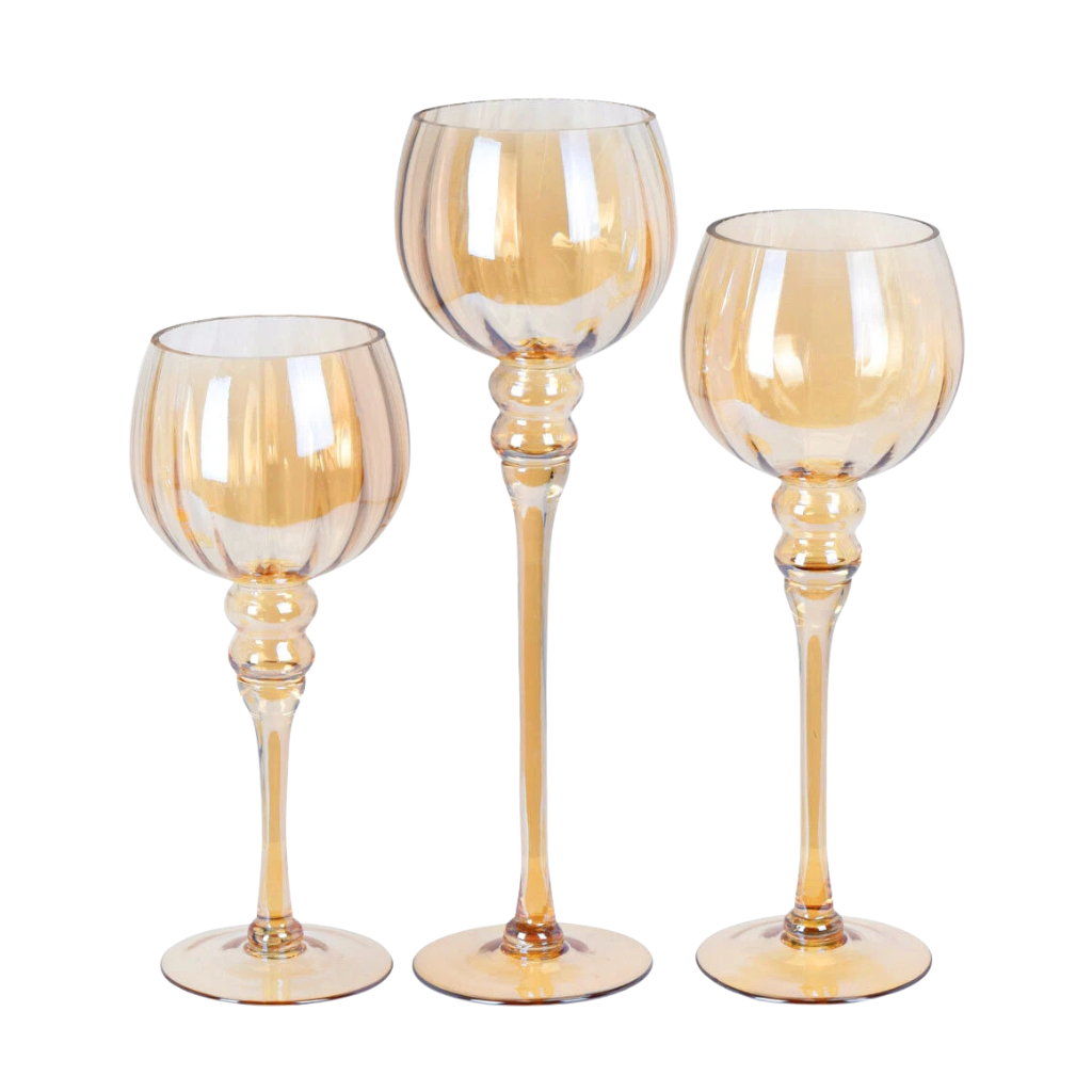 Home & Styling Kandelaar Set Glas Amber 3 Stuks 30-40 cm