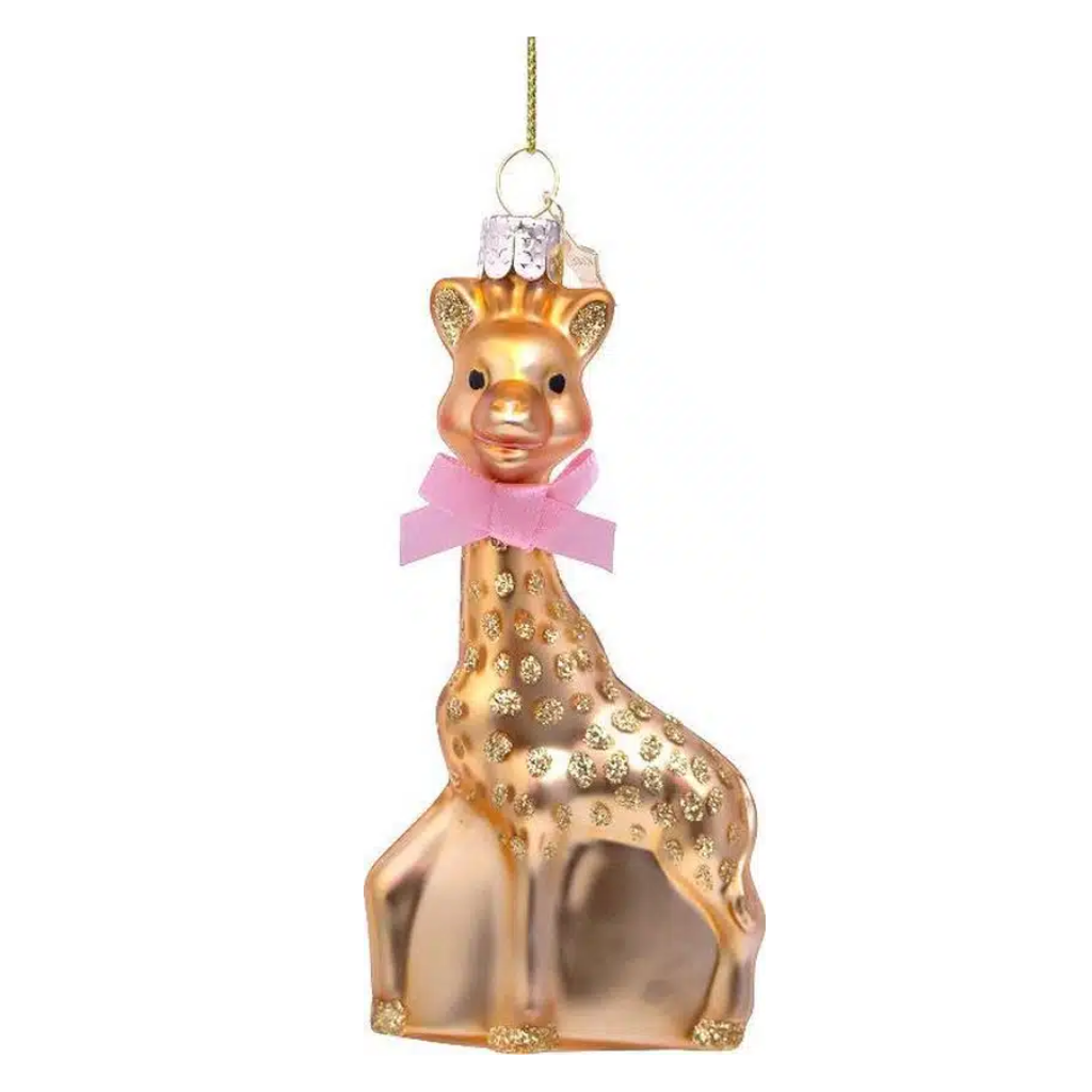 Vondels Kersthanger Sophie de giraf met roze strik 11 cm